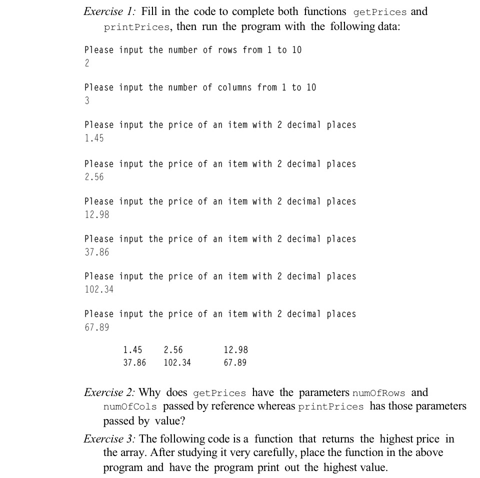 Solved C++\\Exercise 1: Fill in the code to complete both | Chegg.com