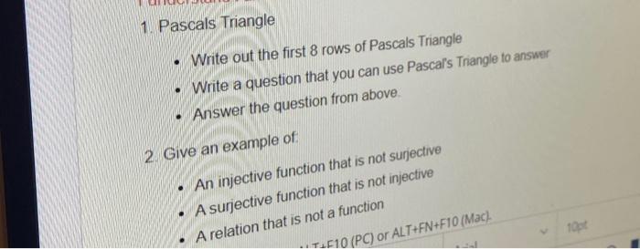 Solved 1. Pascals Triangle - Write out the first 8 rows of | Chegg.com