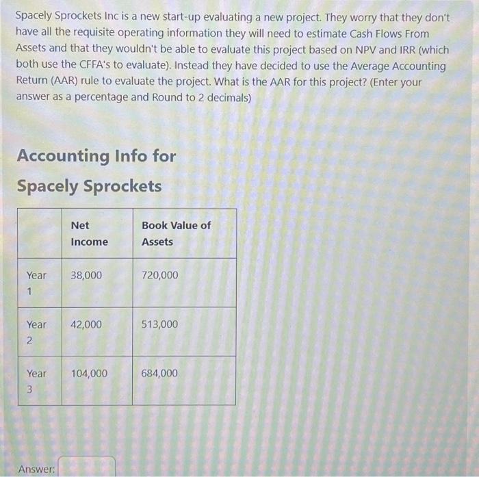 Solved Spacely Sprockets Inc is a new startup evaluating a