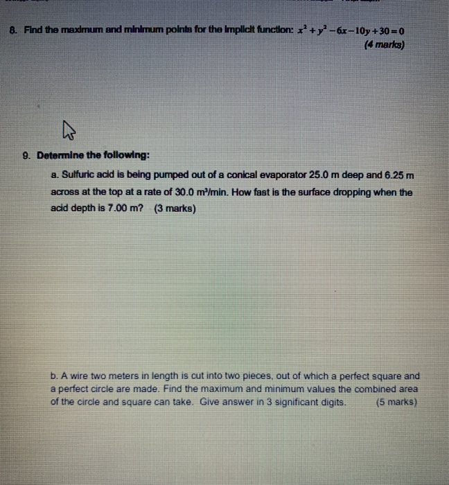 Solved 8. Find the maximum and minimum points for the | Chegg.com