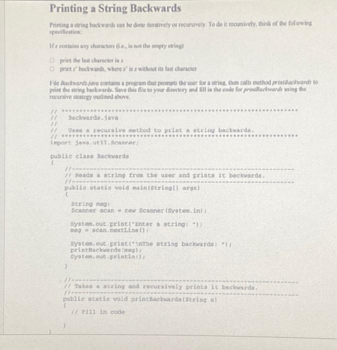 Solved Printing a String Backwards Printine a string buck | Chegg.com
