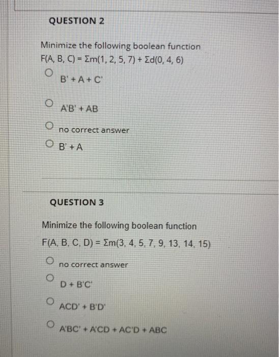 Solved QUESTION 2 Minimize the following boolean function | Chegg.com