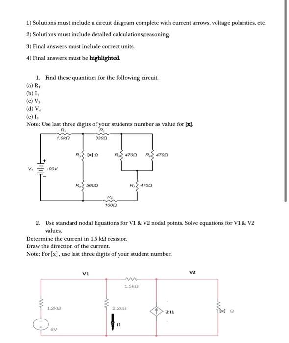 Solved 1) Solutions must include a circuit diagram complete | Chegg.com