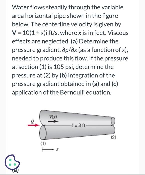 Solved Water Flows Steadily Through The Variable Area | Chegg.com