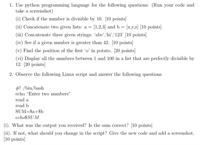 Solved 1. Use python programming language for the following | Chegg.com
