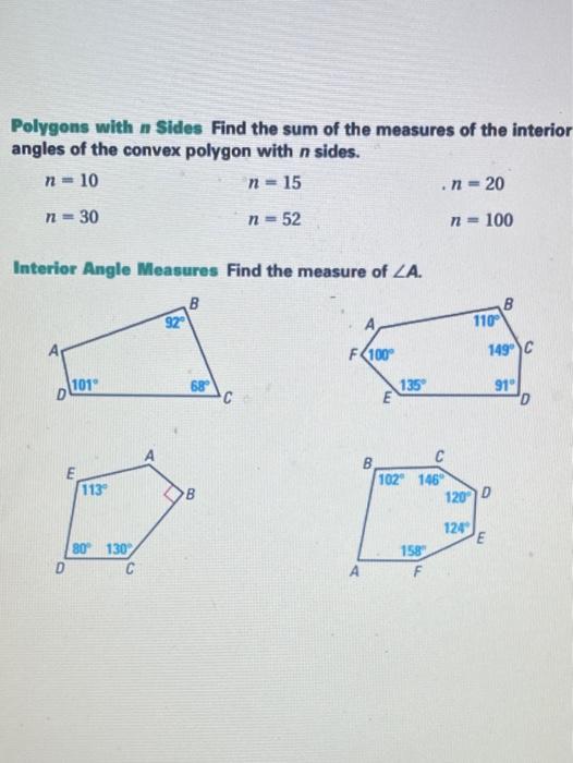 Solved Polygons With N Sides Find The