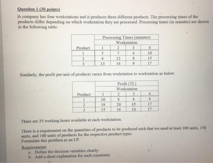 Solved Question 1 (30 points) A company has four | Chegg.com