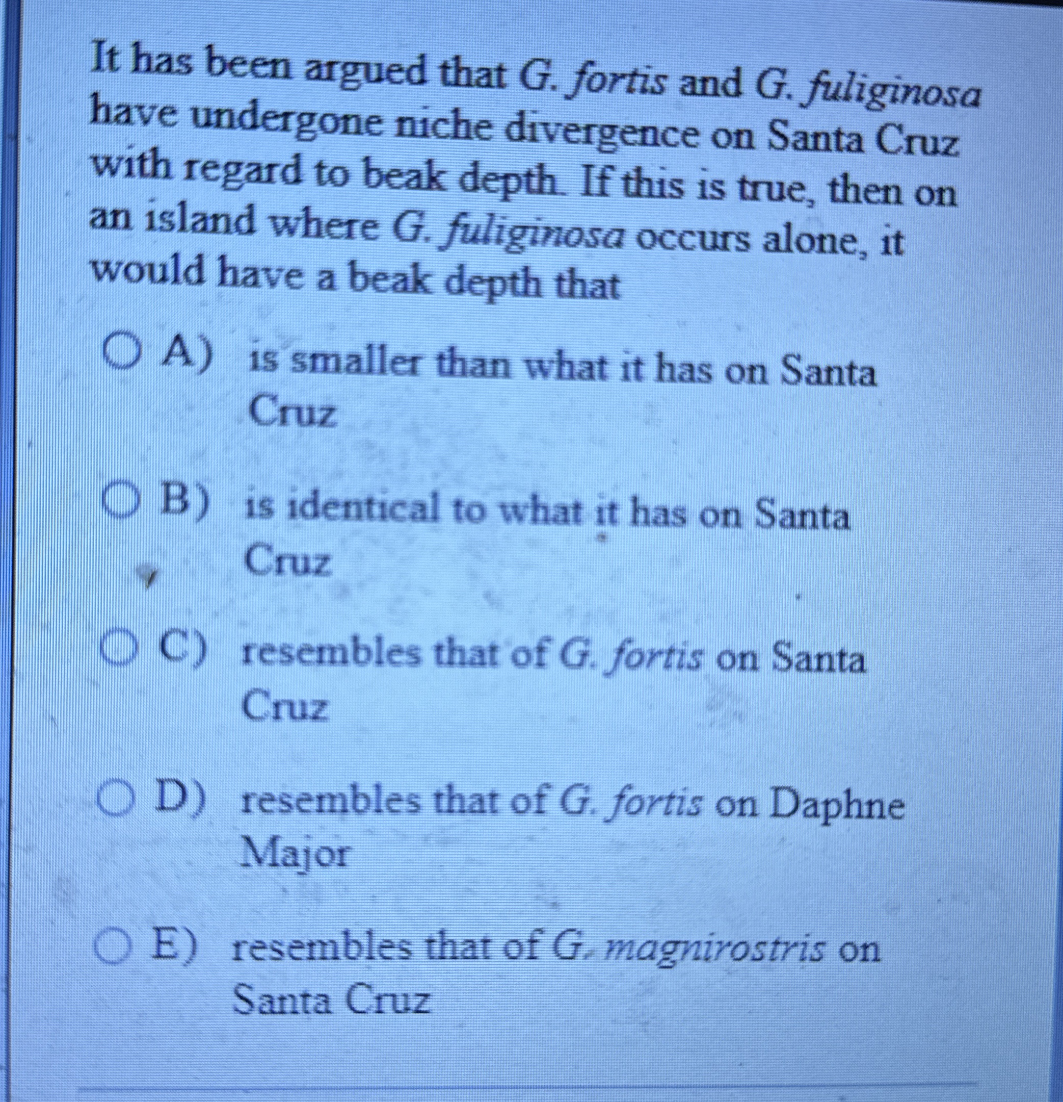 Solved It has been argued that G. ﻿fortis and G. ﻿fuliginosa | Chegg.com