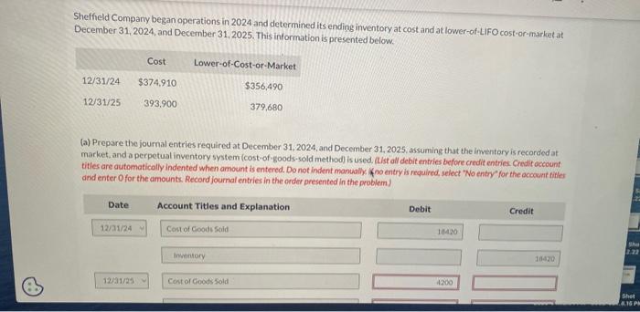 Solved Sheffield Company Began Operations In 2024 And Chegg Com   Image