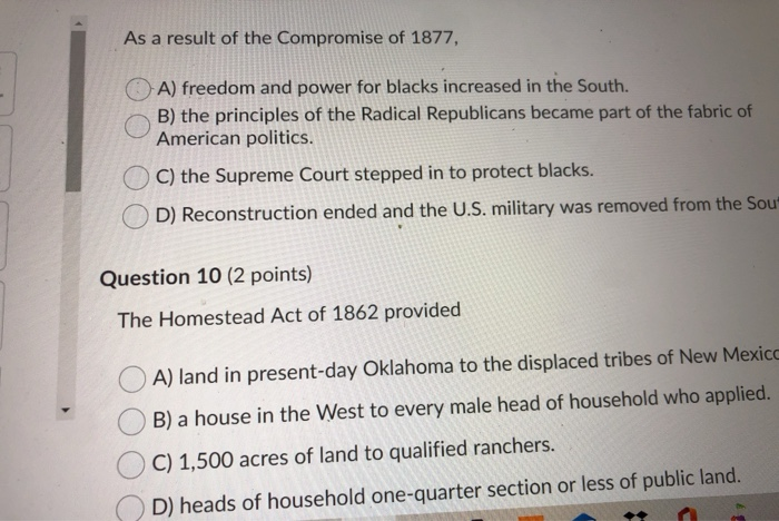 Solved Question 1 (2 points) Lincoln's plan for the | Chegg.com