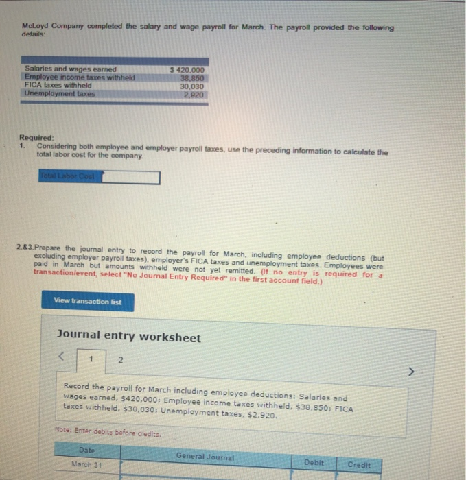 Solved Mcloyd Company Completed The Salary And Wage Payroll 