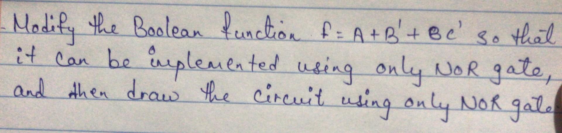 Solved Modify the Boolean function f=A+B′+BC′ so that it Can | Chegg.com