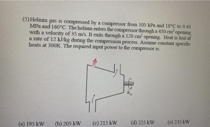 Solved (5) Helium gas is compressed by a compressor from 105 | Chegg.com