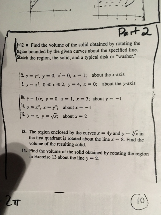 Solved Part 2 12 Find The Volume Of The Solid Obtained Chegg Com