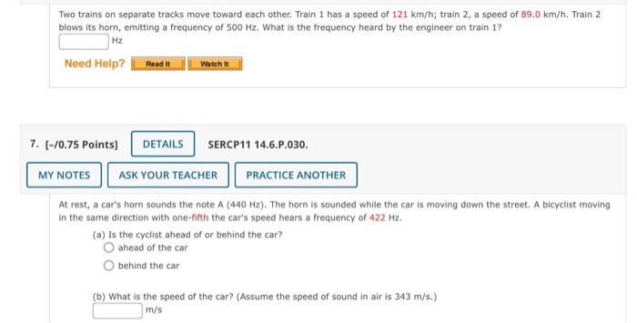 Solved Two trains on separate tracks move toward each other. | Chegg.com
