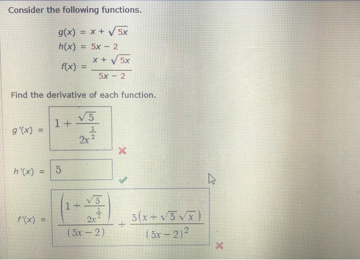 Solved Consider the following functions. g(x) = x + 5x h(x) | Chegg.com