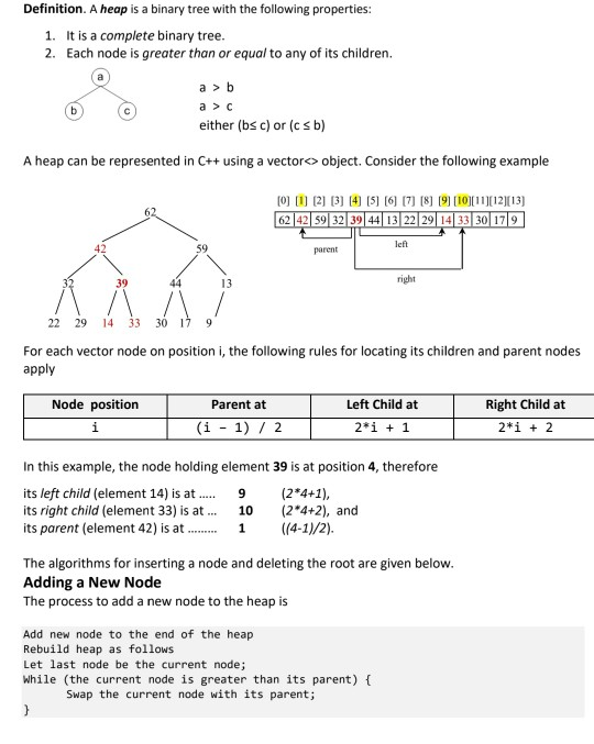 Solved Definition. A heap is a binary tree with the | Chegg.com