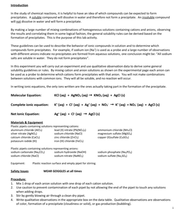 Solved Introduction In the study of chemical reactions, it | Chegg.com