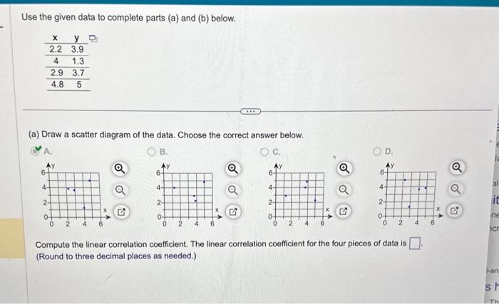 Solved Use the given data to complete parts (a) and (b) | Chegg.com
