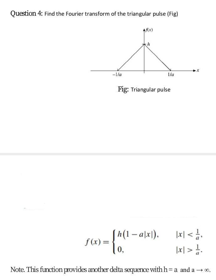 Solved Question 4 Find The Fourier Transform Of The Tria Chegg Com
