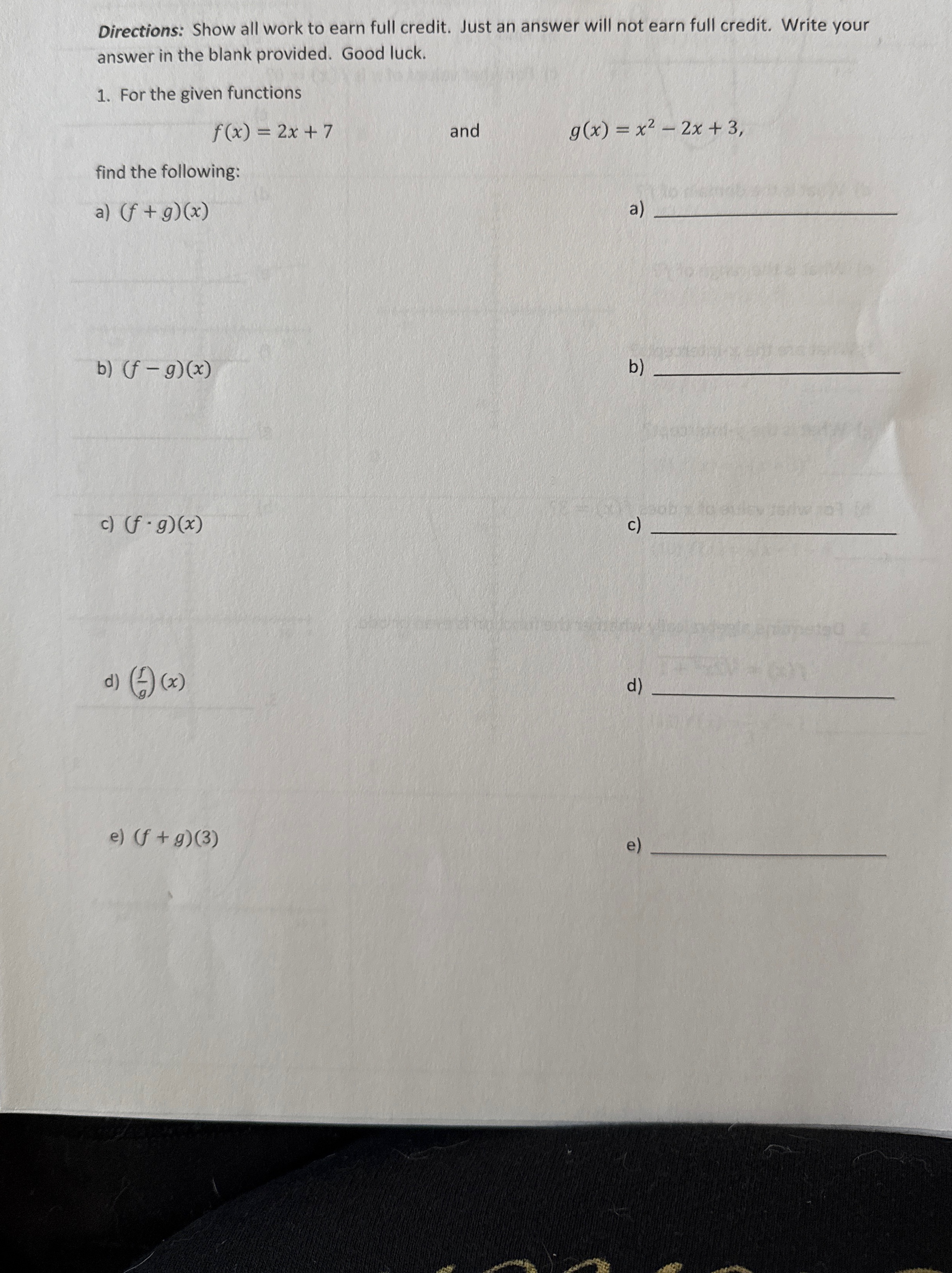 Solved Directions: Show all work to earn full credit. Just | Chegg.com
