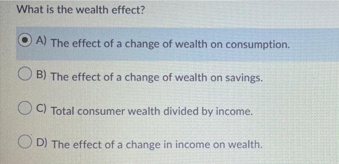 Solved What is the wealth effect? A) The effect of a change | Chegg.com