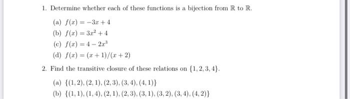 Solved 1. Determine whether each of these functions is a | Chegg.com