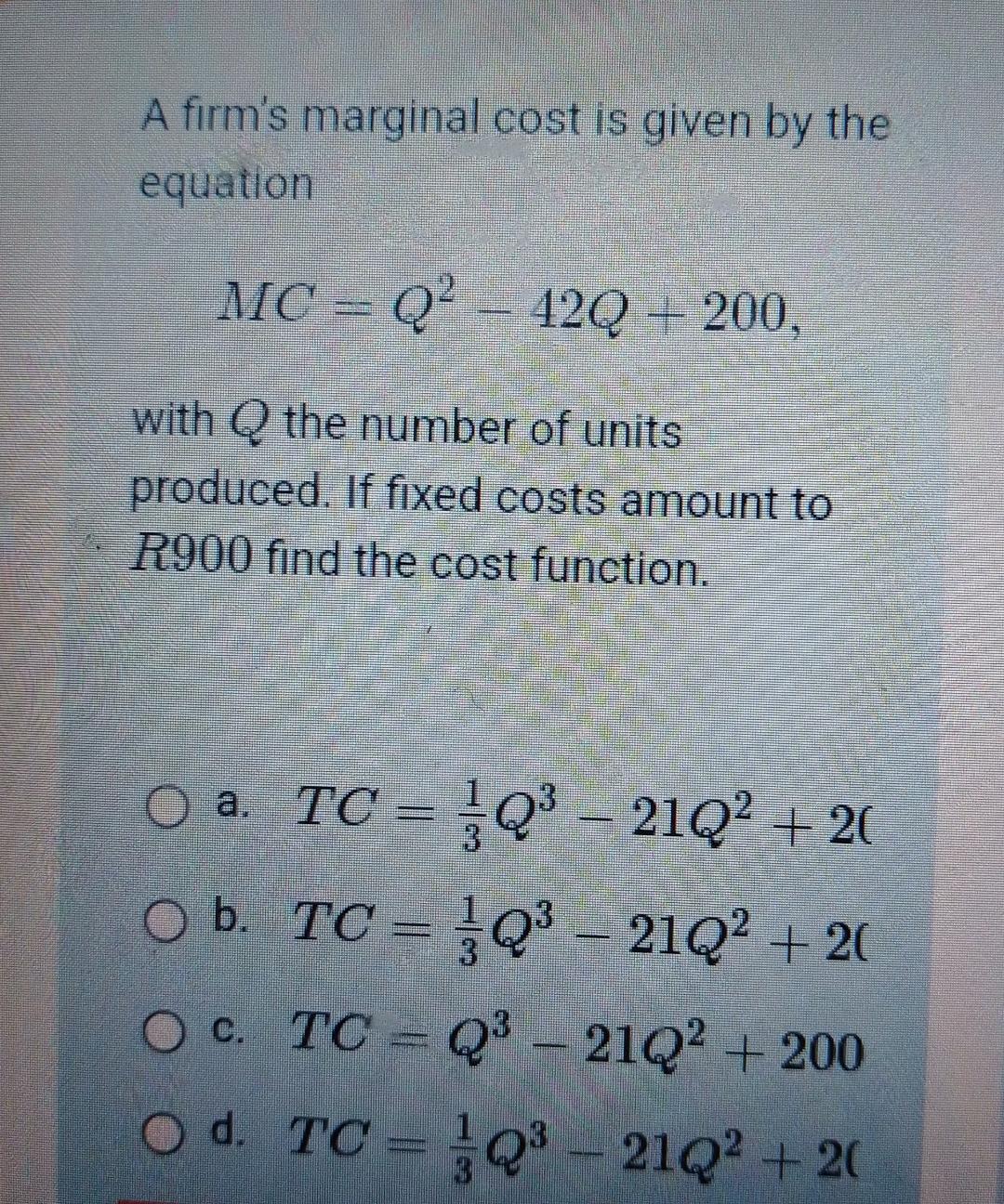 Solved A firm's marginal cost is given by the | Chegg.com