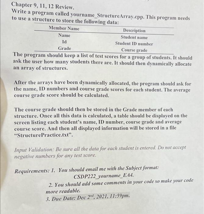 Solved Chapter 9, 11, 12 Review. Write a program called | Chegg.com