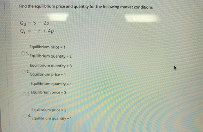 Solved Find the equilibrium price and quantity for the | Chegg.com