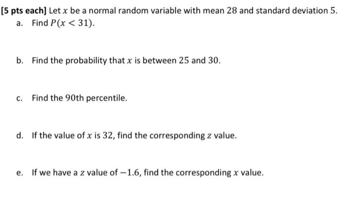 Solved (5 pts each] Let x be a normal random variable with | Chegg.com