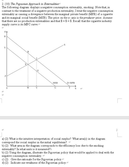 Solved 2. (10) The Pigouvian Approach To Externalities The | Chegg.com