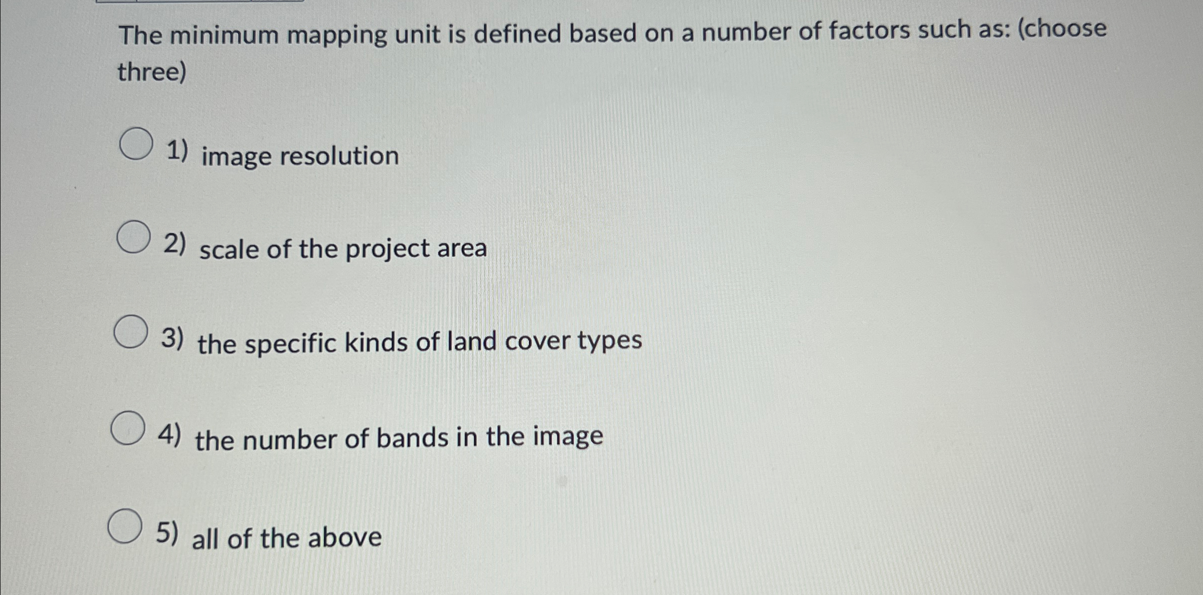 Solved The minimum mapping unit is defined based on a number | Chegg.com