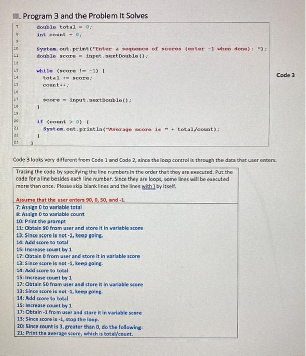 Solved III. Program 3 and the Problem It Solves double total | Chegg.com
