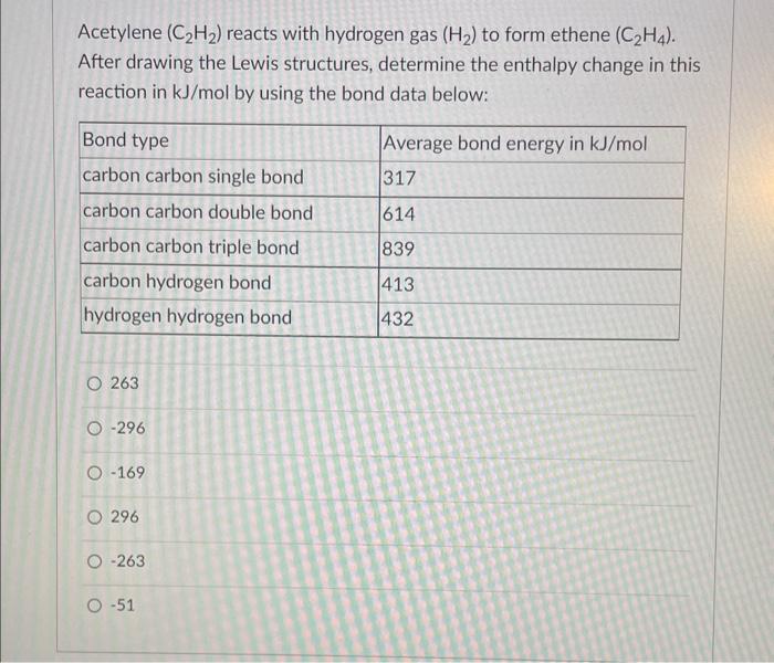 Solved Acetylene C2H2 reacts with hydrogen gas H2 to Chegg