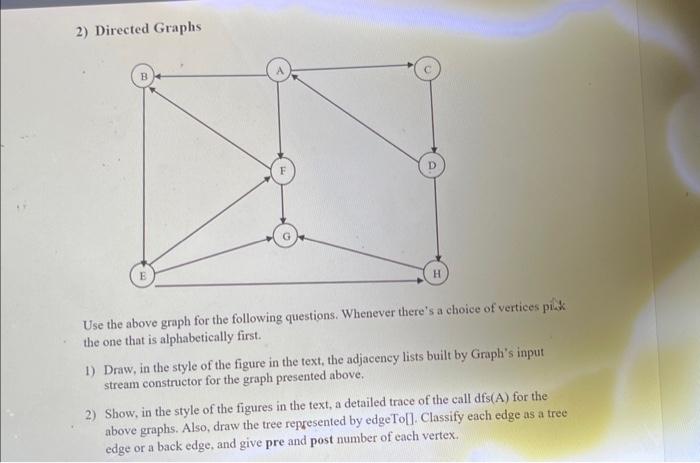 Solved 2) Directed Graphs Use the above graph for the | Chegg.com