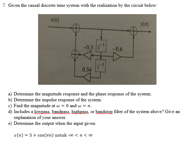 Solved 7. Given the causal discrete time system with the | Chegg.com