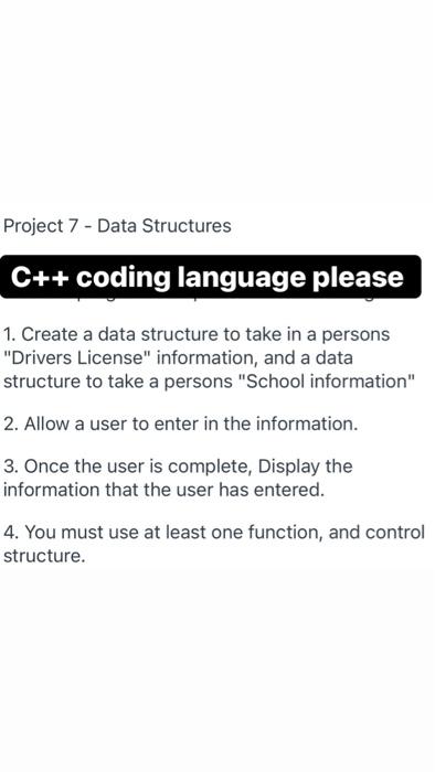 Solved Project 7 - Data Structures C++ coding language | Chegg.com