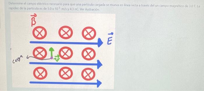 Determine el campo eléctrico necesatio para que una particula cargada se mueva en lines recta a través del un campo magnético