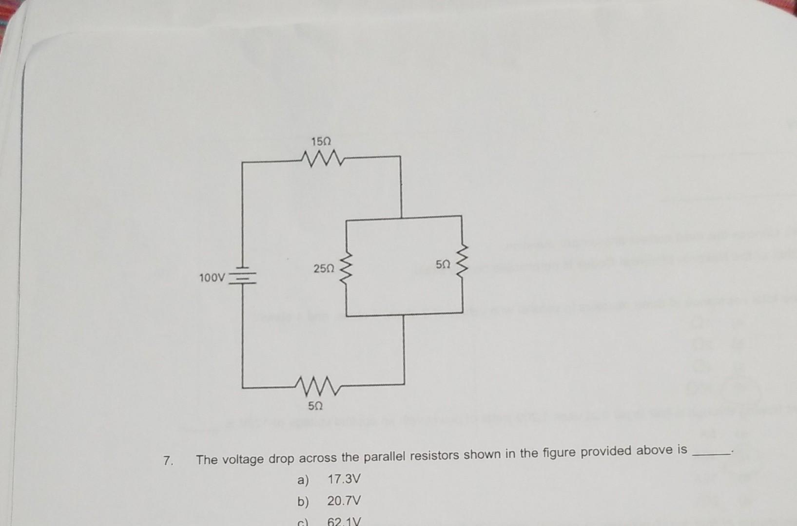 Solved 7. The voltage drop across the parallel resistors