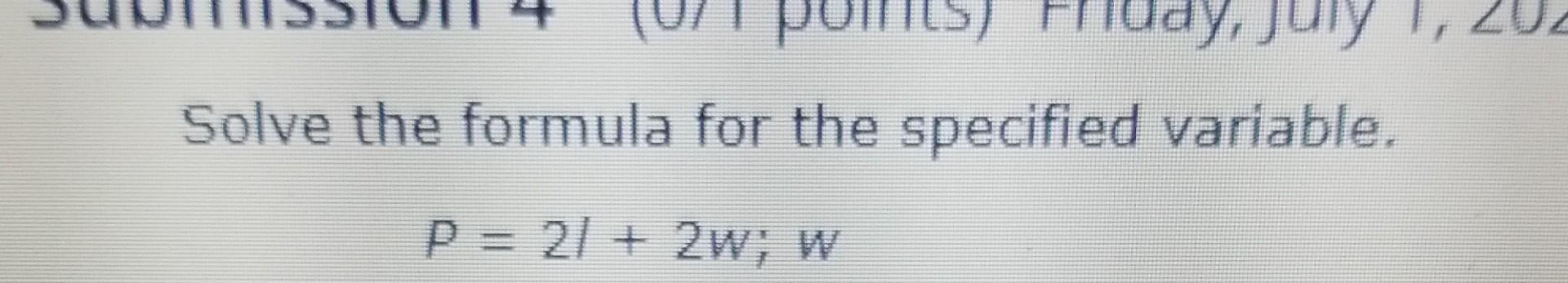 Solved Solve the formula for the specified variable. P = 2/+ | Chegg.com