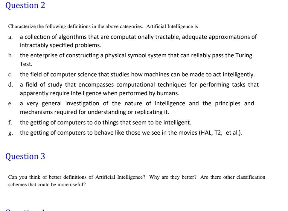 Al Question Solved Question 2Characterize the following definitions in | Chegg.com