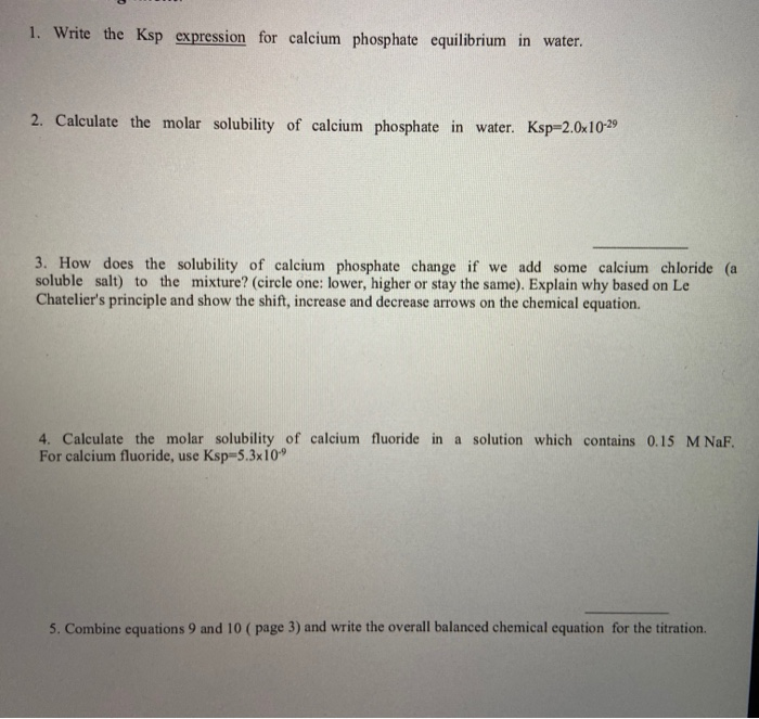 Solved 1. Write the Ksp expression for calcium phosphate
