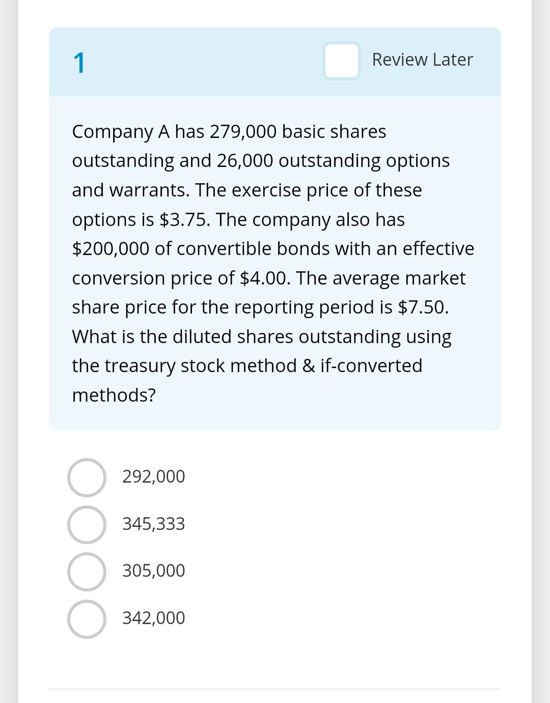 Solved Company A Has 279,000 Basic Shares Outstanding And | Chegg.com