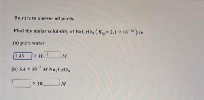 Solved Be Sure To Answer All Parts. Find The Molar | Chegg.com