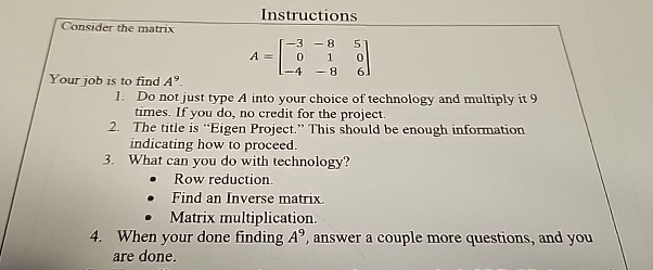 InstructionsConsider the matrixYour job is to find | Chegg.com