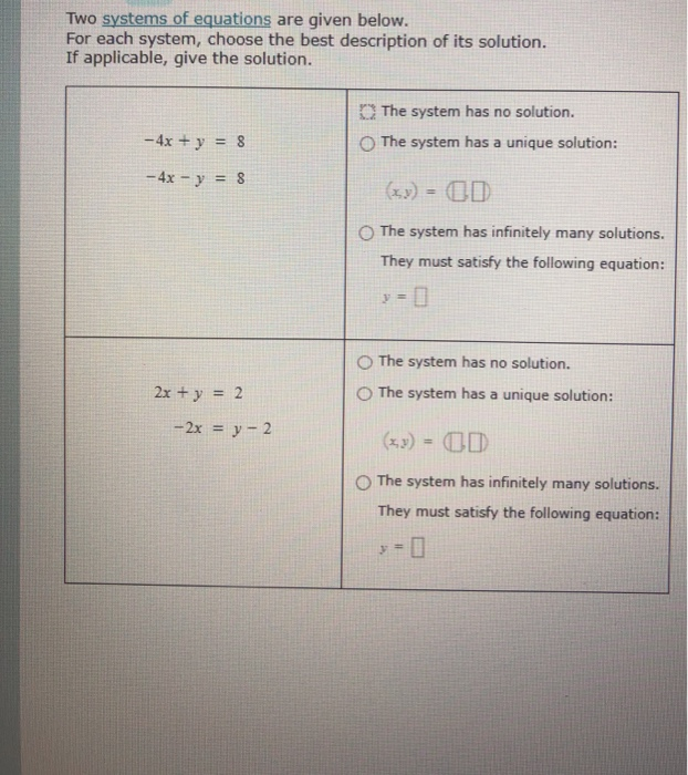 Solved Two systems of equations are given below. For each | Chegg.com