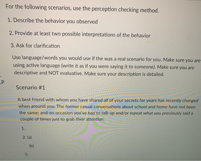 For The Following Scenarios, Use The Perception | Chegg.com