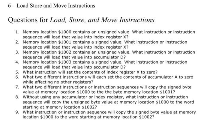6 - Load Store and Move Instructions Questions for | Chegg.com