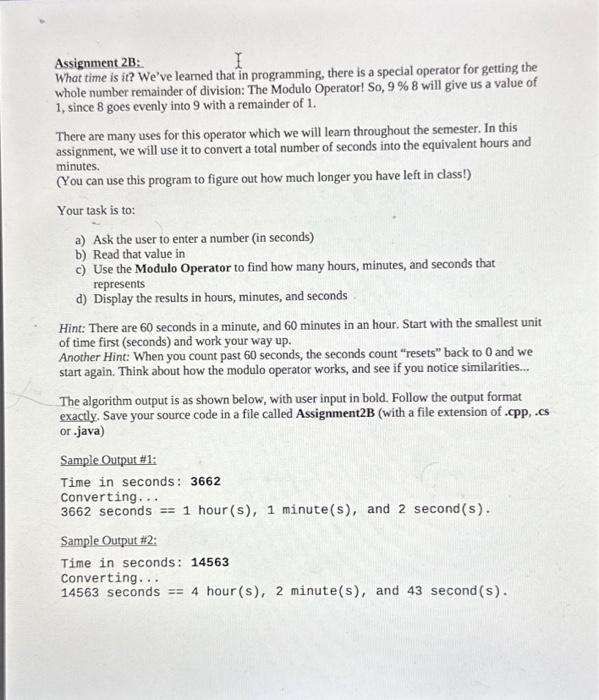 Solved Assignment 2B: What time is it? We've leamed that in | Chegg.com